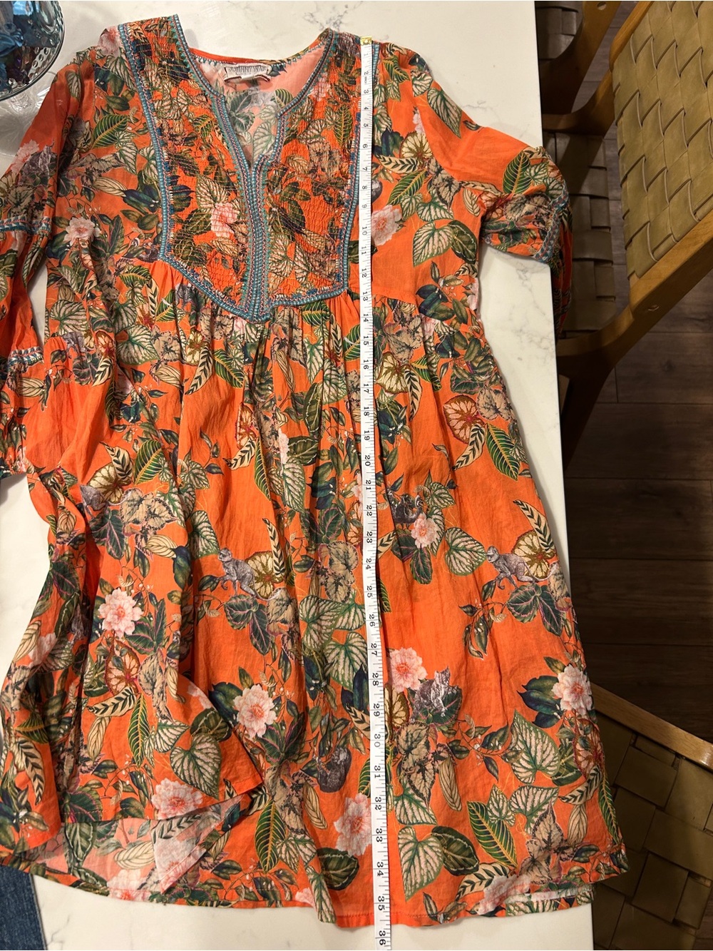 Johnny Was Paris Shift Dress Size Medium Tunic Orange Floral Embroidered - Picture 8 of 10